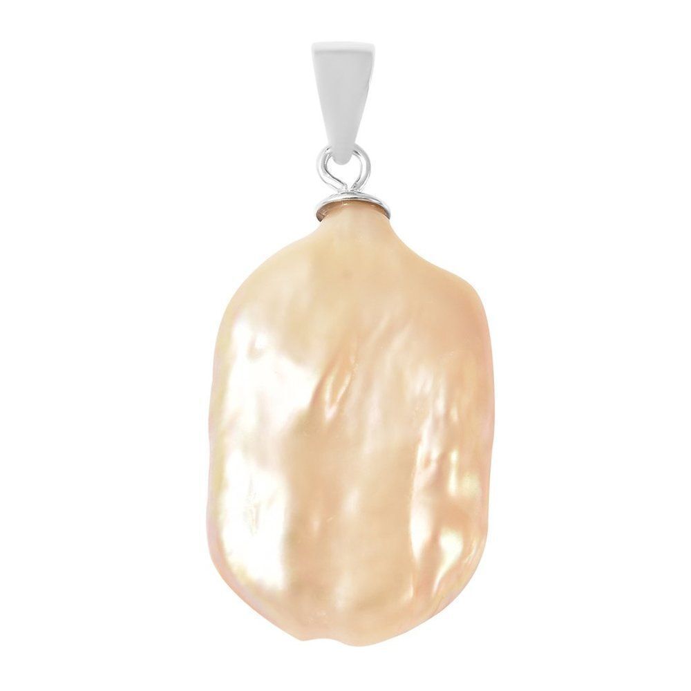 Peach Keshi Pearl Solitaire Pendant in Rhodium Over Sterling Silver